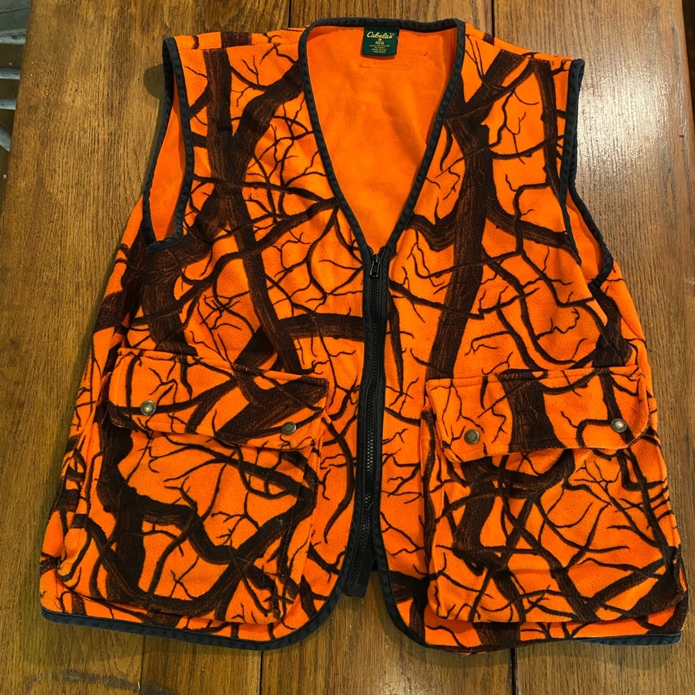 Cabelas safety orange fleece vest. Vintage